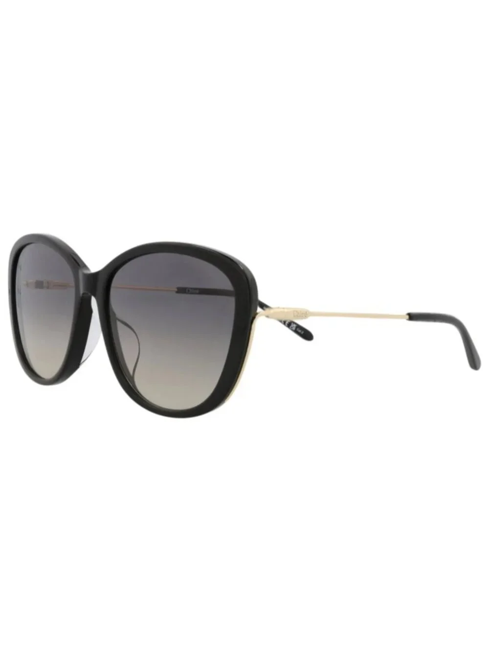 New Chloé Women's Sunglasses Round Oval Recycled Acetate Frame Black Gold Grey
